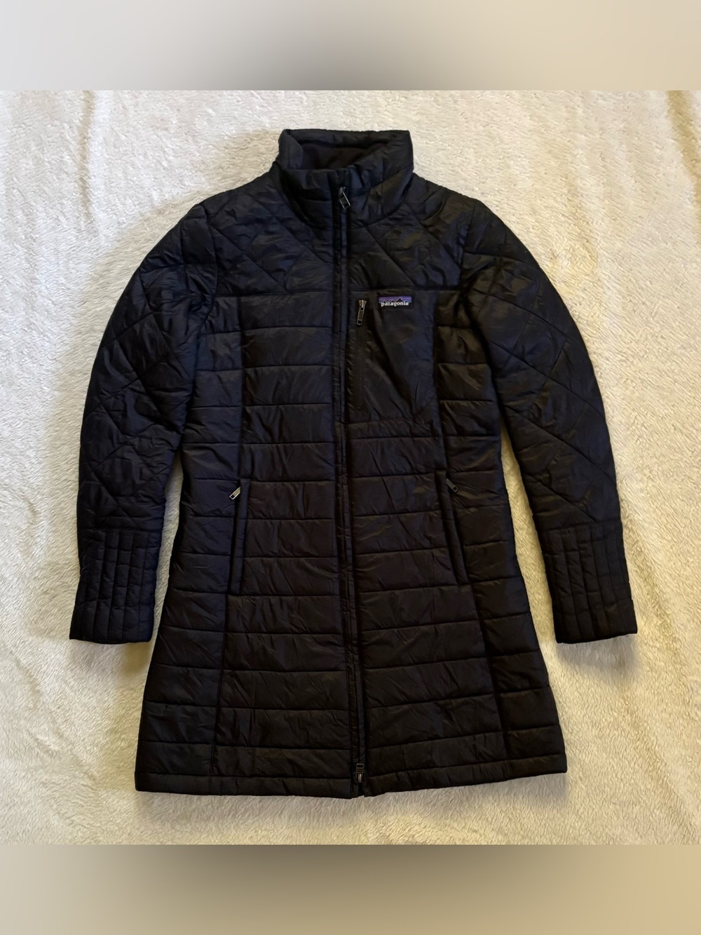 PATAGONIA RADALIE PARKA Womens Small Black Full Zip Insulated Long Puffer Jacket